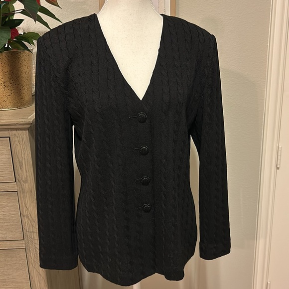 St John Collection by Marie Gray | Black Cable Knit Button Down | 8 - Picture 3 of 17